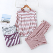 Spring Summer Fall lady Modale minimalist striped undershirt can be worn outside the home suit Sleepwear long sleeve long pants