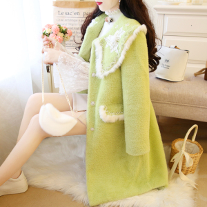 Mink wool coat rabbit hair stitching wool coat