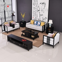 New Chinese solid wood sofas combined modern minimalist small household type fabric sofa suit Chinese style clubhouse guest hall furniture