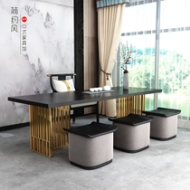 New Chinese tea table and chairs combination light extravagant solid wood tea table zen tea room modern teahouse tea art long table stool furniture