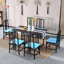 New Chinese style dining table and chairs Composition minimalist modern Zen Rectangular Solid Wood Dining Table Home One Table Six Chair Dining Table