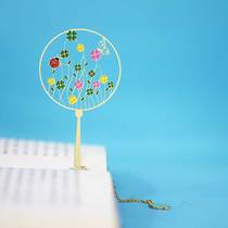 Lucky Grass Group fan classical bookmark pendant chain brass literary fresh classical Chinese style color bookmarks