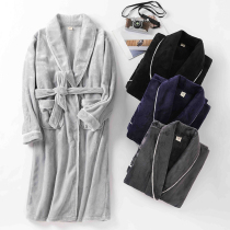 Mens pajamas autumn and winter coral velvet dressing gown lapel lapel bathrobe womens home wear padded velvet flannel winter
