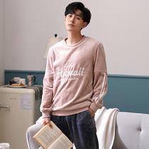 Coral velvet pajamas mens autumn and winter long sleeves warm Mens flannel autumn and winter plus size home suit