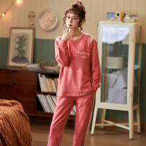 Pajamas women autumn cotton long sleeve trousers autumn and winter casual thin womens plus size home suit