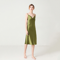 Cnsilk 100% Mulberry Silk Real Silk Pajamas V Neckline Sleeping Dress Silk Harnesses in long skirts Home Suits Customizable