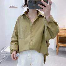 Early Autumn New lapel Tencel Tencel solid color thin loose large size long sleeve shirt single-breasted literary temperament top