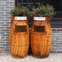 Lven anti-corrosion solid wood peel box can be planted with flowers multi-functional scenic park outdoor classification landscape trash can large