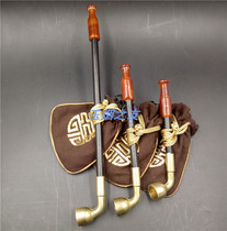 Traditional handmade pipe leaf tobacco bag pot dry smoke bag brass tobacco pot solid wood cigarette Rod agate mouth long and short