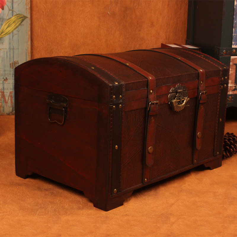 欧式带锁木箱复古收纳整理箱储物仿古木箱子百宝箱密室橱窗道具箱