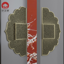 Chinese style glass door handle hotel bag room ancient bronze solid space aluminum lettering room push-and-pull solid wood door handle