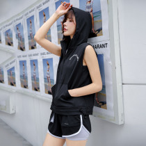 Fashion new loose sports leisure suit womens running quick-drying sleeveless short-sleeved shorts fitness clothes hooded