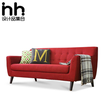 Nordic Japanese-style double three-player cloth sofa clothing store bedroom bookstore retro designer sofa