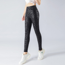 Fitness yoga pants slim lift hip stretch high waist tight brocade gilded gold print bodybuilding pants outside wear leggings