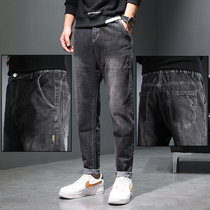 Autumn Winter New Black Jeans Mens Body Small Foot Tide Card Korean Version Elastic 100 Hitch Casual Straight Cylinder Long Pants Man