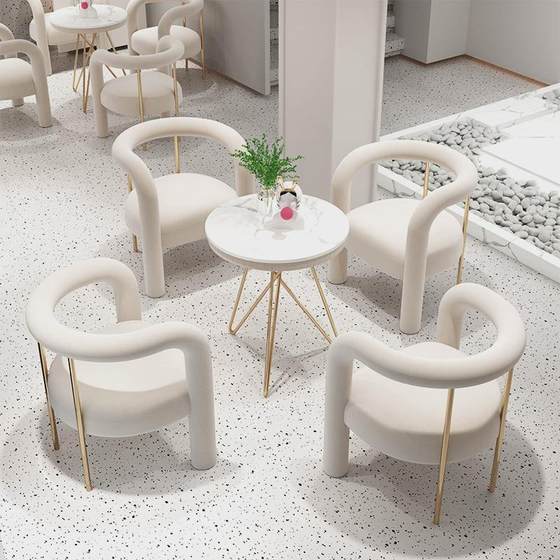 Simple milk tea shop reception negotiation table and chair combination sales office negotiating leisure club light luxury round table four chairs Simple milk tea shop reception negotiation table and chair combination sales office negotiating leisure club light luxury round table four chairs