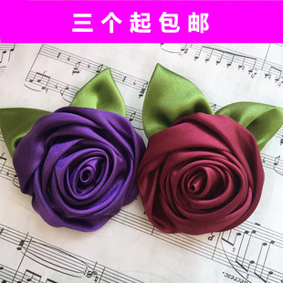 别针 手工韩国高档布艺别针 双叶男女胸花 两用缎面7.5cm玫瑰花 头饰图片