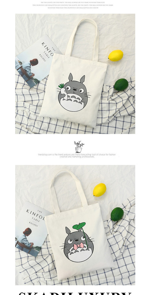 韩版女单肩手提帆布包可爱龙猫印花旅休闲购物袋小清新字母百搭_7折