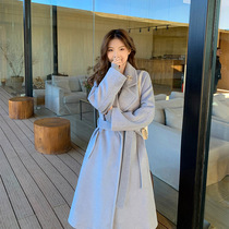 (The Great Clothes family cherry blossom tunnel) Smoggy blue Mao and the new middle of the winter new middle-of-the-back jacket woman