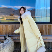 (Hu Chus soft god) Yellow duvet clothes Feminists 2021 Winter Design Sensation Long jacket woman