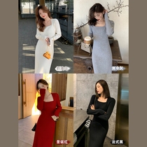 (Hu Chu-smelling and fragrant woman) Black seduces sexy knitted dresses for women in autumn and winter in long style dress and dress