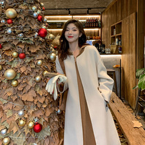 (The Grand Cloisters Qing Wine Beauty) Korean version of white fur The big coat woman 2021 autumn and winter in the middle of the coat woman