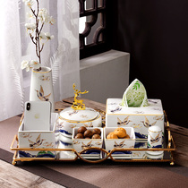 Living room ceramic paper towels box New Chinese tea table remote control containing box light and luxurious tide multifunction extraction paper box