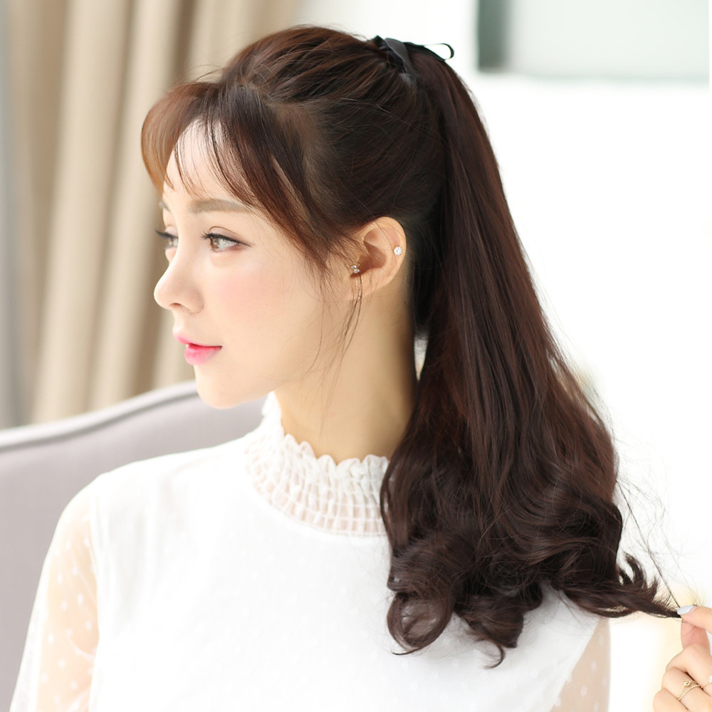 假发梨花卷马尾 逼真假马尾 绑带式中长款仿真发假发女自然马尾