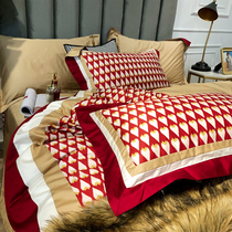 American modern style 60 long-staple cotton printing four-piece simple pattern quilt cover splicing bedding Cotton