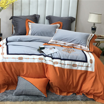 European and American modern wind 60 long suede cotton four sets minimalist European style embroidery splicing quilt cover 1 8 m bedding