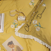 Pastoral hipster 60 Egyptian long-staple cotton four-piece small daisy embroidery Korean lace quilt cover bedding