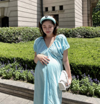 PEIPEI pregnant women's clothing Cotton linen lenient large-yard dress during pregnancy V-collar summer dress breastfeeding