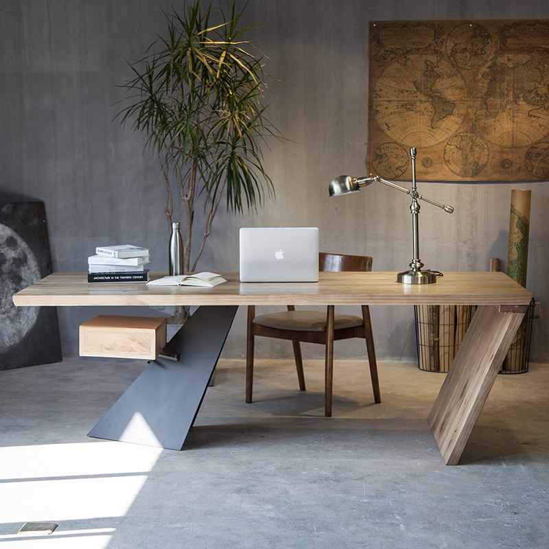 美式复古办公桌简约现代老板桌椅组合实木工作桌大班台电脑桌书桌_7折