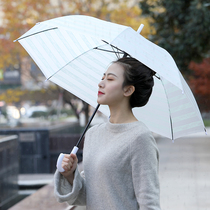 fasola green pink stripe EAV straight bone umbrella matte frosted translucent umbrella straight umbrella female hook handle long handle