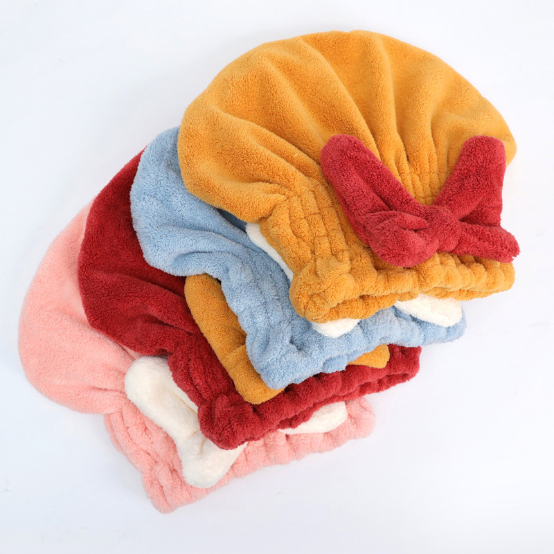 Dry Hair Hat Super Super Absorbent Coral Suede Big Butterfly Knot Speed Dry Female Bath Cap Cute Wipe Turban Hair Dry Hair Towel-Taobao