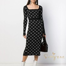Marine Serre 21 new long section Knitted Dress Dress Moon Embroidery Sheath Open Fork Classic Elegant Long Skirt