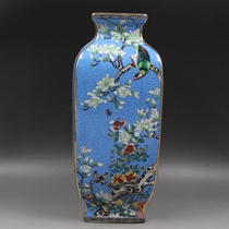 Qing Dynasty Qianlong painted gold enamel colorful flowers and birds square bottle Antique old goods Porcelain Home furnishings Antique antique collection