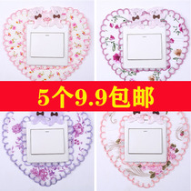 Switch socket protective cover Fabric lace double switch sticker wall sticker creative living room bedroom lamp socket decoration simple