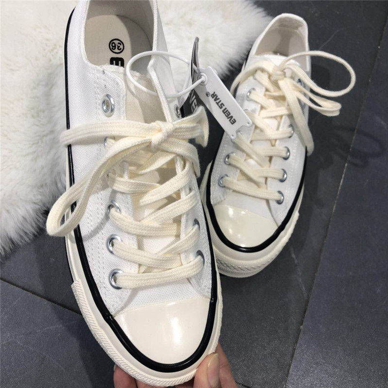 林先森经典款evenstar自留白色低帮帆布鞋百搭板鞋布鞋复古男女情侣鞋