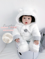 Autumn-winter male and female baby warm cotton clothes go out to baby one-piece clothes thickened lamb suede clip cotton bag footed khaclothes climbing clothes