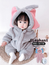 Korean version of childrens clothes men and womens baby autumn and winter clothes gush shape one-piece clothes baby thickened with hat warm khaclothes go out