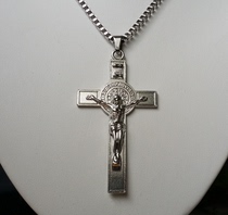 European and American style boutique St Benedict qumo Jesus Cross Titanium Steel necklace pendant bitter image Mens and Womens fashion jewelry