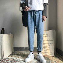 ins jeans mens Tide brand loose Korean version of the trend Hong Kong wind spring and autumn Joker ankle-length pants straight casual long pants