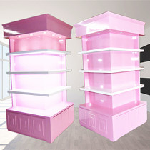 Wooden paint package column fence column paint product cabinet cosmetics display cabinet light pink simple boutique showcase container
