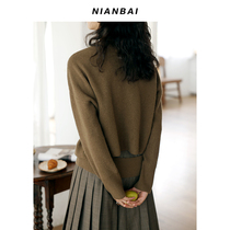 NIANBAI Candied White 2021AW Classic ROUND COLLAR WOOL SWEATER WOMENS BACK SMALL HOLLOWED-OUT DESIGN NW3629