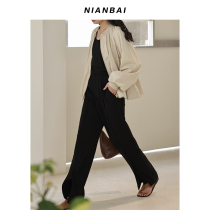 NIANBAI Candida white 2022SS loose straight tube pants front open slit and smooth texture black pants children NK4291