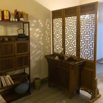 Chinese knot screen partition Chinese antique solid wood lattice folding screen Hollow carving living room entrance retro