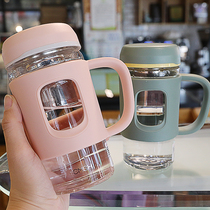 Tea water separation cup glass ins tea cup thick high temperature resistant anti-hot tea cup portable mens and womens water Cup