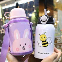 Water Cup children Primary School students thermos cup anti-drop and leak-proof portable with straight drink with straw dual-purpose water cup baby kettle