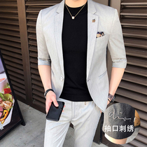 Summer new seven-point sleeve suit mens suit youth Korean version slim fit set of handsome small suit casual jacket tide